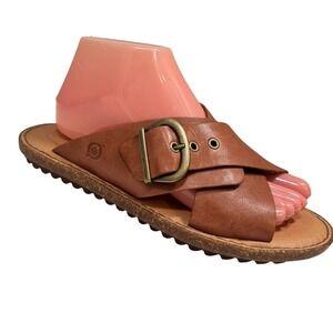 Born Womens Rio Brown Leather Slide Sandals Shoes 8 Medium